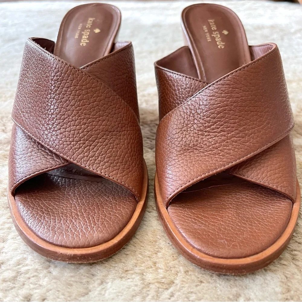 Kate Spade New York Felda Brown Leather Crisscross Mule Sandal Size 9m - Picture 3 of 12